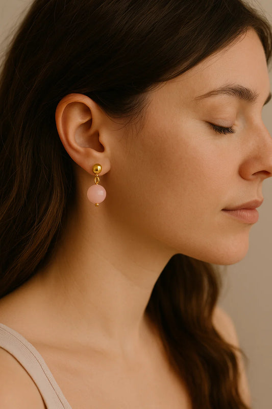 Boucles d’oreilles en Quartz Rose – Amour & Douceur